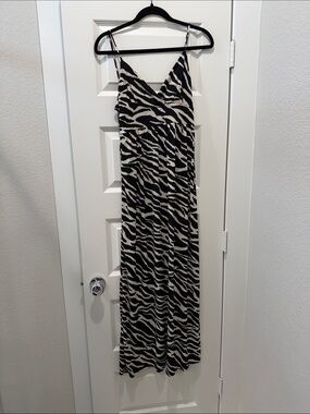 Zebra-Print Spaghetti Strap Maxi Dress - Black & Cream
